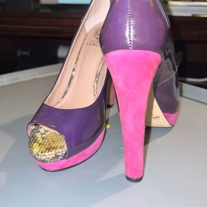 Vince Camuto Purple and Pink Peep-Toe Heels
